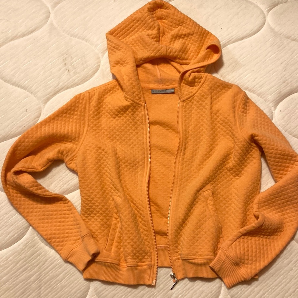 Oleg Cassini Weekend Full Zip Hooded Sweater Quilted Hoodie Orange Womens
Small